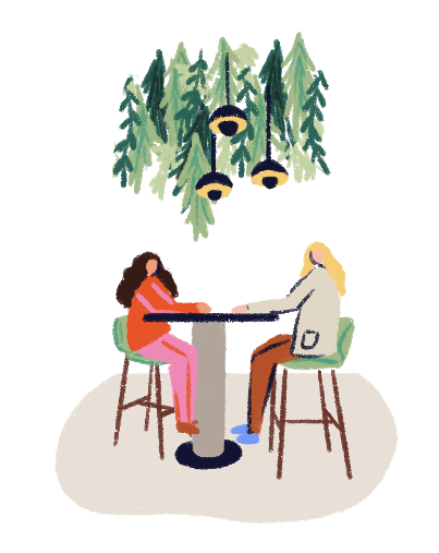 Illustration of two people at a table in Marquis Hotels Issabel's