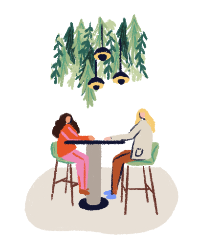 Illustration of two people at a table in Marquis Hotels Issabel's