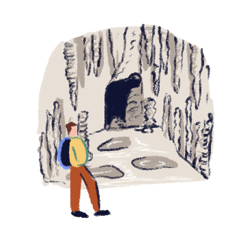 Illustration of a person at the entrance to the caves of Genoa