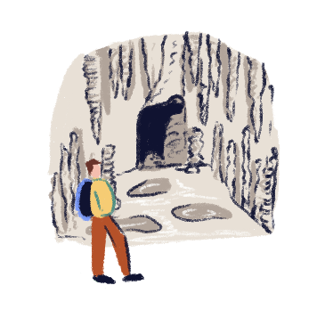 Illustration d'une personne à l'entrée des grottes de Gênes