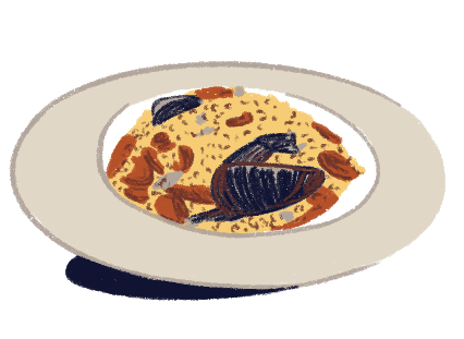 Ilustración de un plato de paella