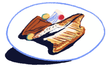 Illustration of a fish dish. 
                