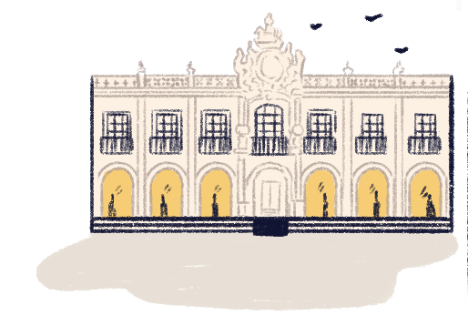 Illustration of the exterior of the Hotel.
                