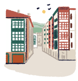 Ilustración de los edificios del casco viejo de Bilbao.