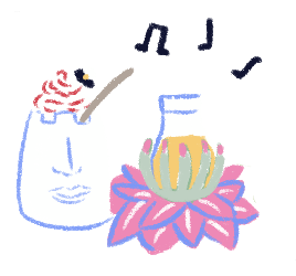 Illustration of two cocktails with musical notes.