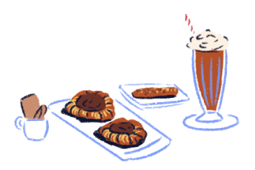 Illustration of a glass of horchata with sweets and pastries