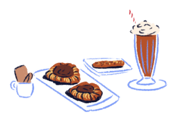 Illustration d'un verre d'horchata avec des bonbons et des pâtisseries