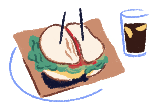 Illustration of a sandwich with a glass