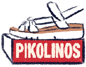 Ilustración de unas sandalias Pikolinos sobre un stand.