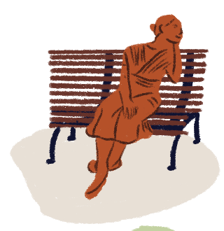 Ilustración de la escultura de una mujer sentada en un banco.