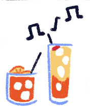 Ilustración de dos vasos con símbolos de música