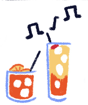 Illustration of two glasses with music symbols