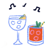 Illustration of two cocktails with musical notes.
                