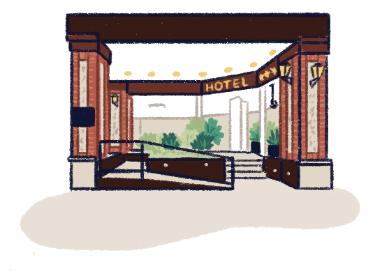 Illustration of the entrance of the Catalonia Conde de Floridablanca hotel.