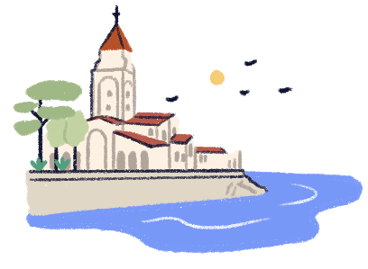 Illustration of the church of San Pedro in Cimadevilla.
                        