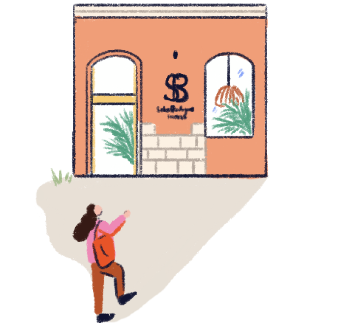 Illustration of a woman entering the Soho Boutique Urban store