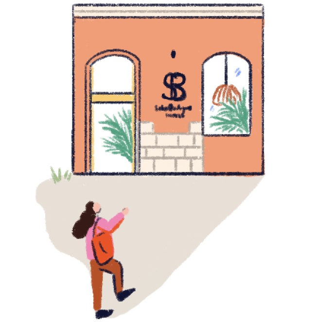 Illustration of a woman entering the Soho Boutique Urban store