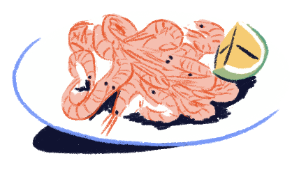 Ilustración plato de gambas y limón