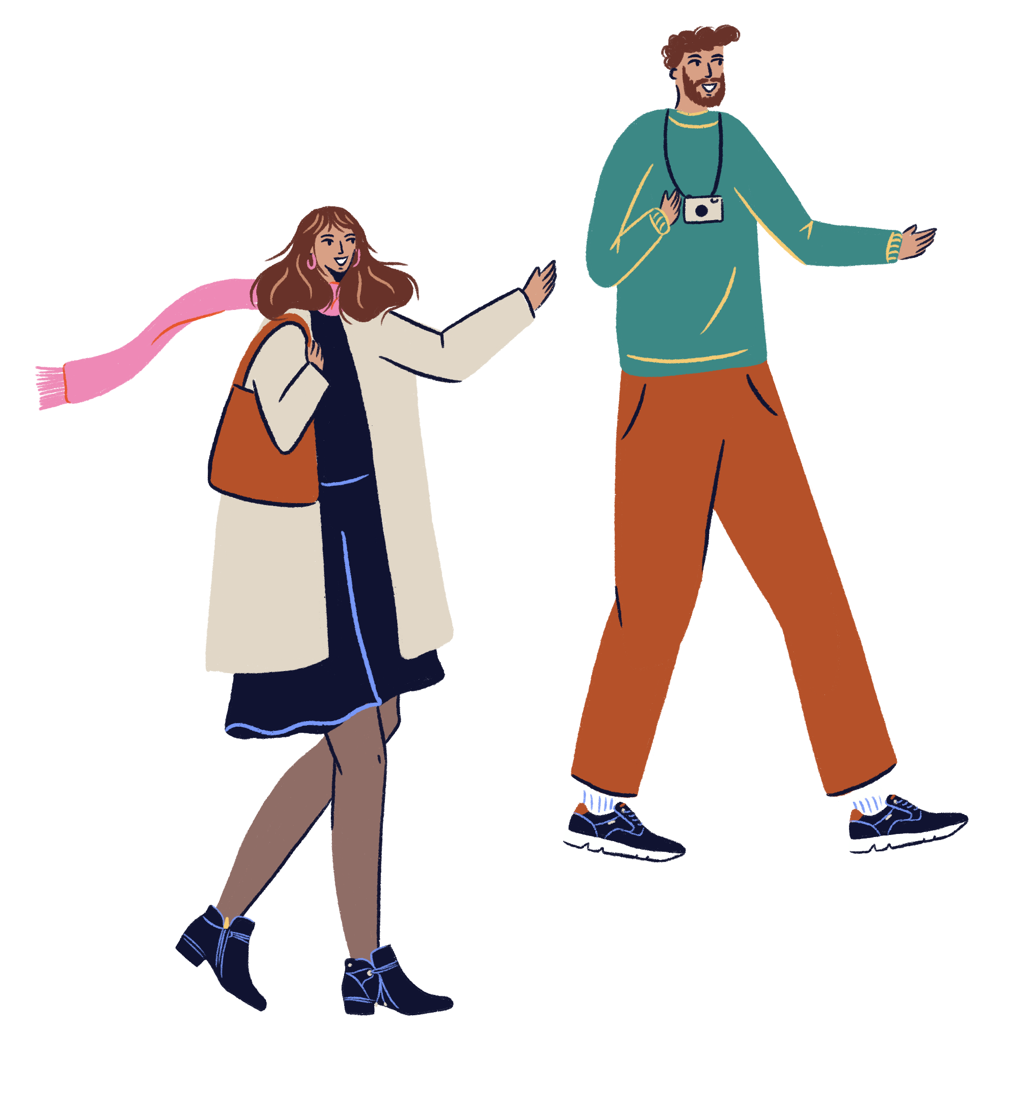 Illustration of two people walking.