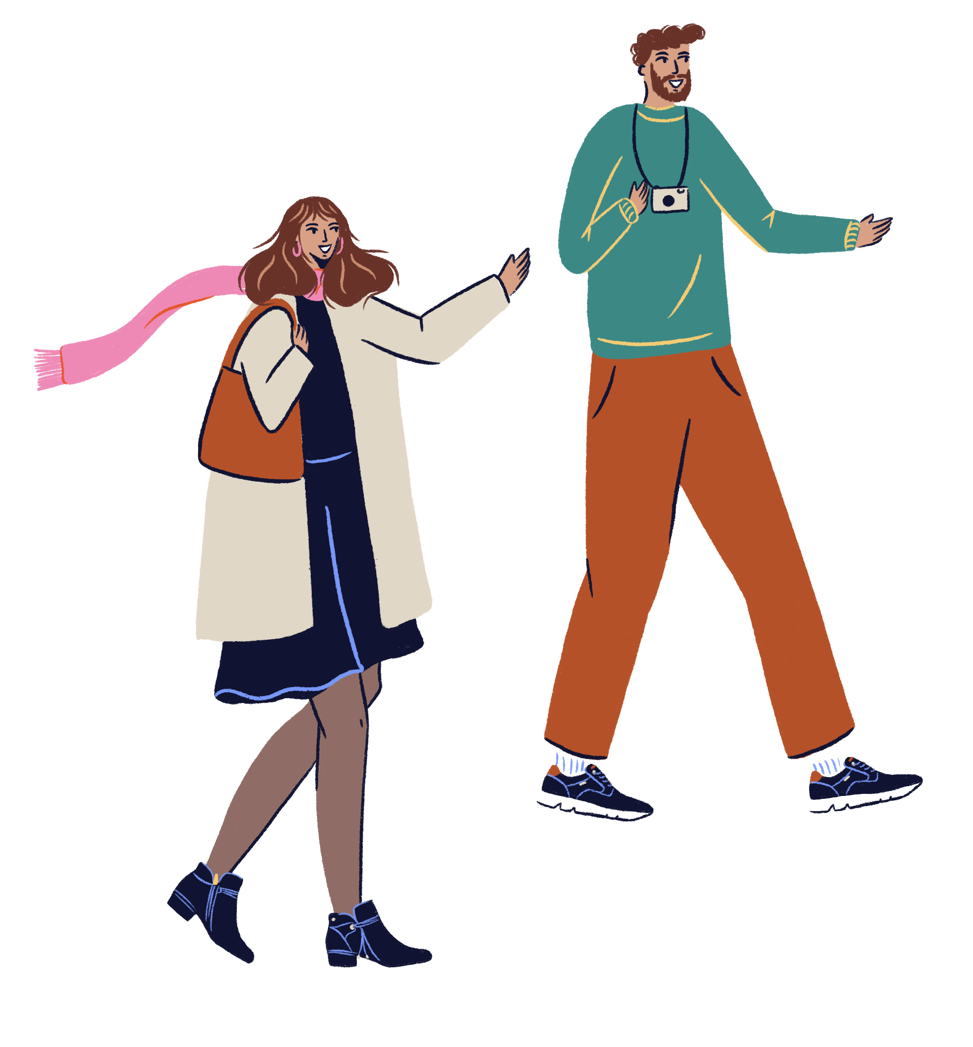 Illustration of two people walking.