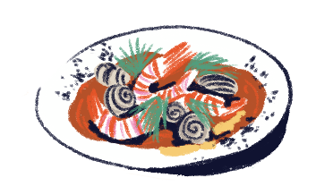 Illustration of the food of the Ca'n Boqueta restaurant