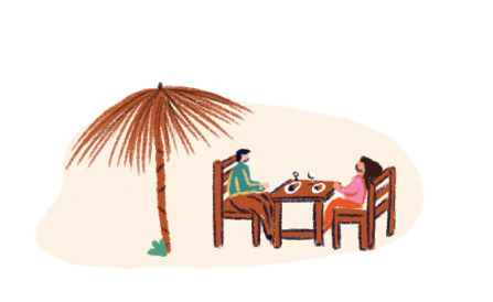 Illustration of two people sitting on chairs on the La Galerna promenade