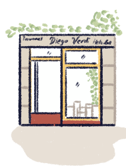 Illustration of the outside of the ice cream shop.
                