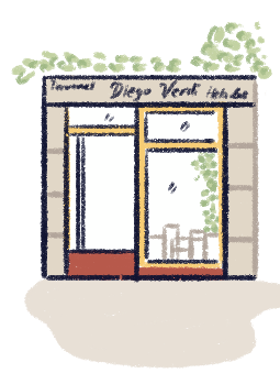 Illustration of the outside of the ice cream shop.
                