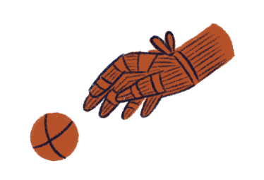 Illustration einer Hand mit einem Ball, die Trinett spielt