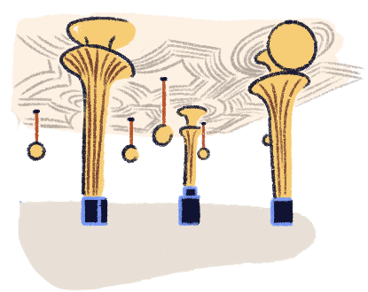 Illustration of the columns inside Café Dindurra. 
                        