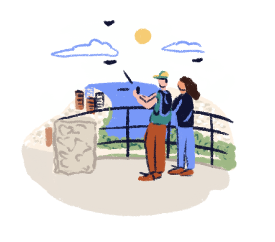 Illustration von Touristen am Aussichtspunkt von Gibralfaro