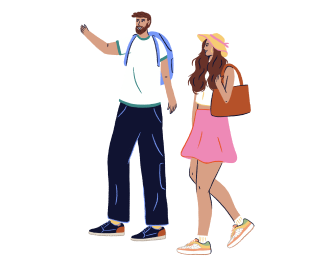 Illustration of two tourists walking