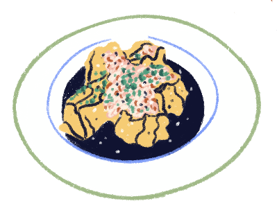 Illustration eines Tellers mit Essen.