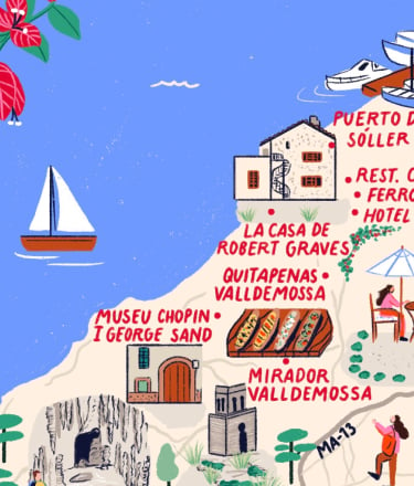 Illustration de carte d'Espagne avec un homme et une femme.