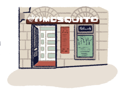 Illustration of the facade of El Mosquito restaurant