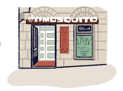 Illustration of the facade of El Mosquito restaurant