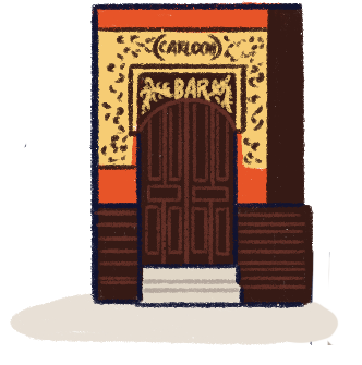 Illustration of the door of the Garlochí bar