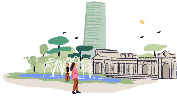 Illustration of a person walking through the Doña Casilda park