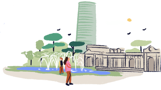 Illustration of a person walking through the Doña Casilda park