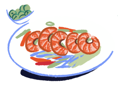 illustration plate with prawns