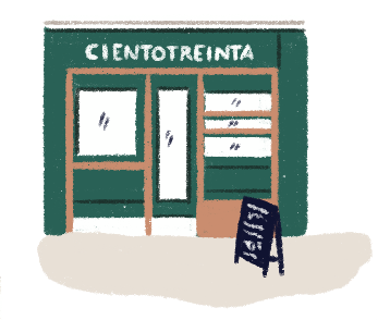 Ilustración del exterior de la panadería Ciento Treinta Grados.
                            