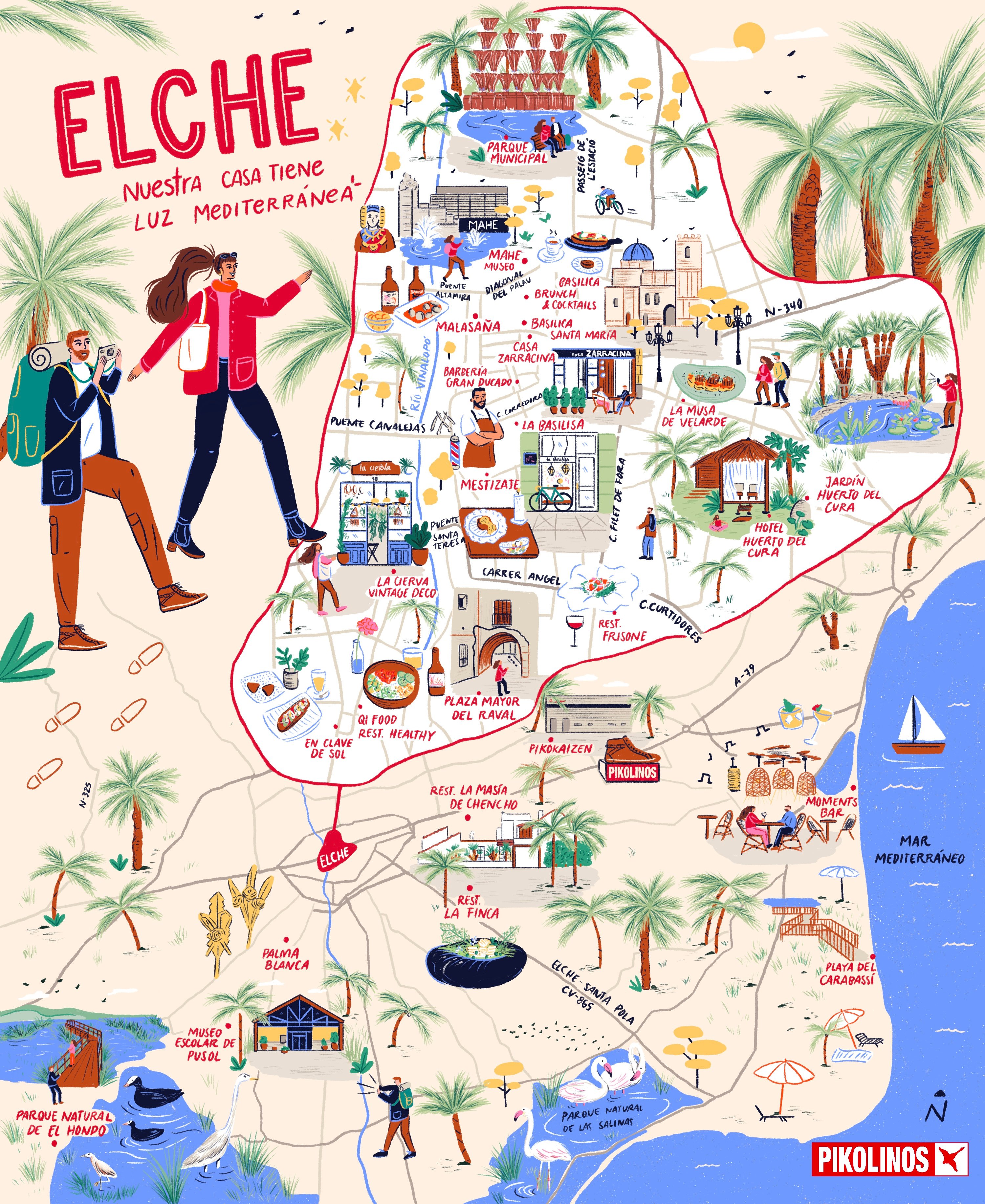 Mapa ilustrado de la ciudad de Elche