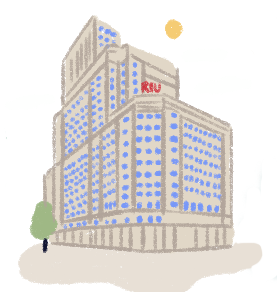 Ilustración del edificio del Hotel Riu Plaza España.