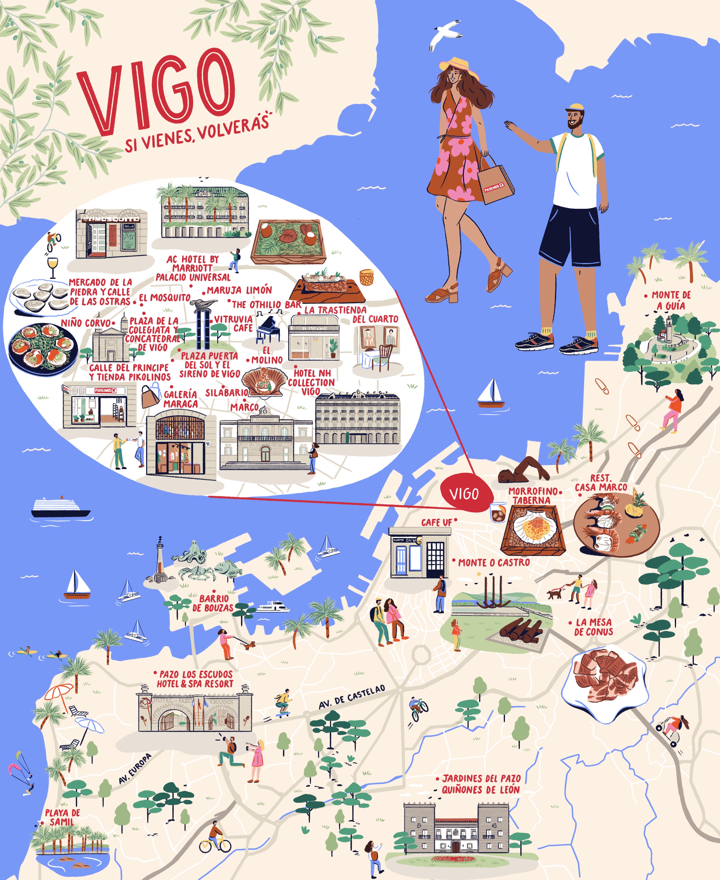 Mapa ilustrado de la ciudad de Vigo
