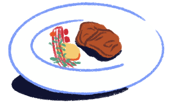 Illustration of a plate of food.
                    