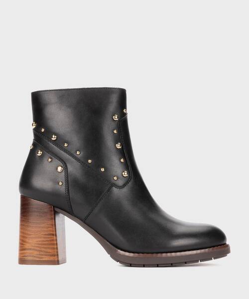 Women's heeled ankle boots with studs , PALENCIA W9U , PALENCIA W9U-8586 , BLACK