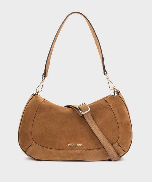 Suede handbag with zip closure for women. , ARES WHA , ARES WHA-663SE , BRANDY