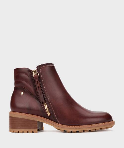 Women's ankle boots with exterior zipper , MEDINA W0D , MEDINA W0D-8581 , CAOBA