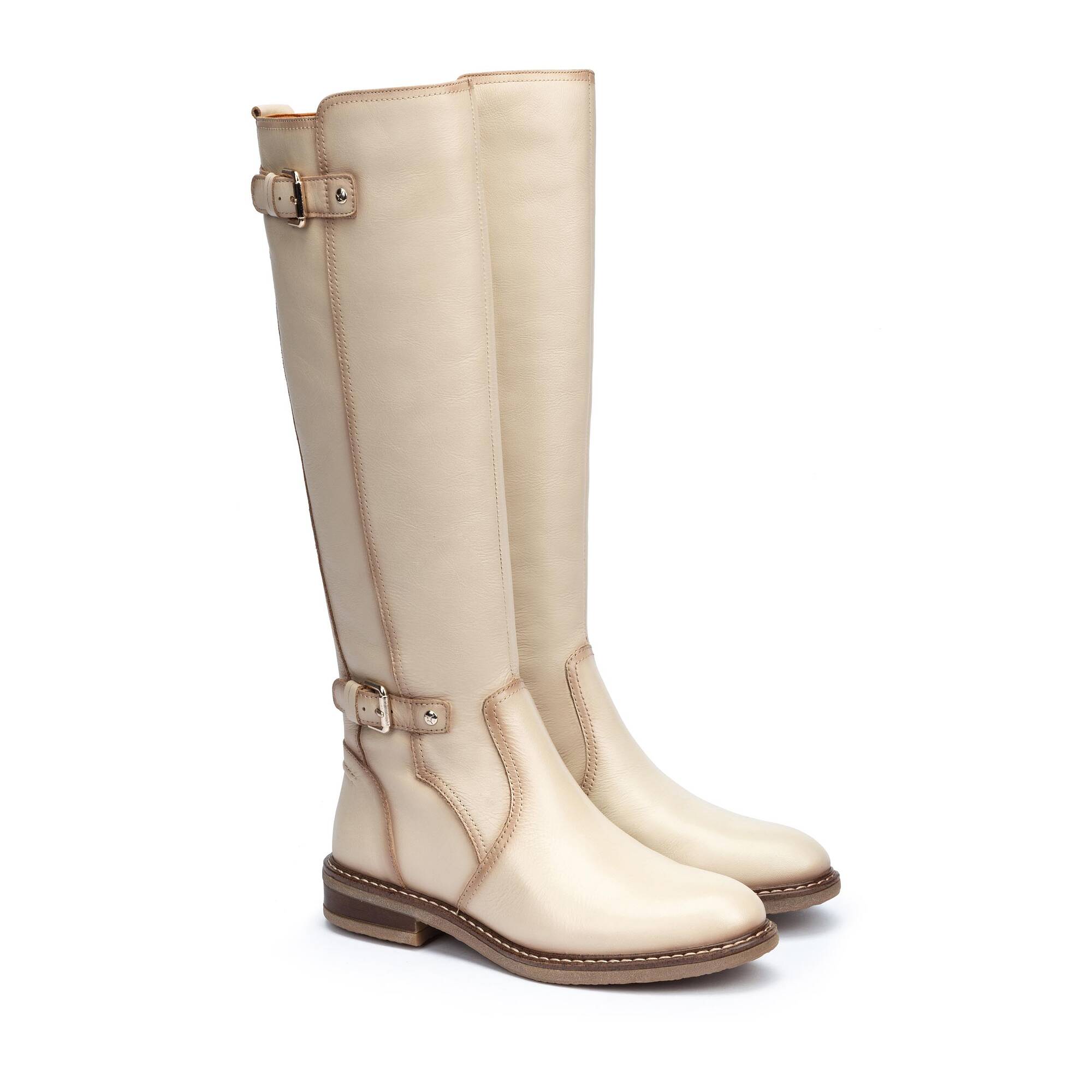 Leather knee high boots with double buckle ALDAYA W8J-9621
