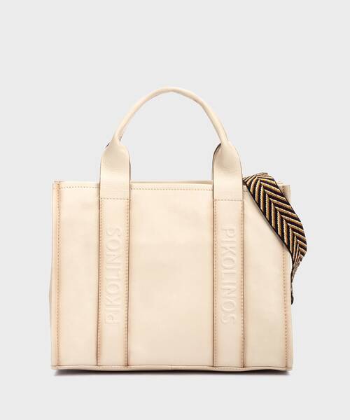 Ledertasche f&uuml;r Damen mit mehrfarbigem Band , ALCUDIA WHA , ALCUDIA WHA-354C2 , MARFIL